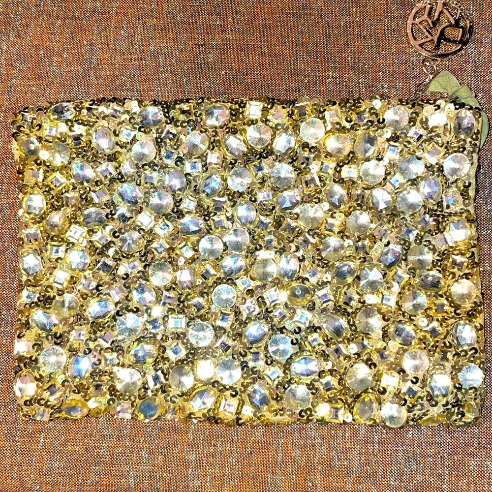DKNY beaded zip pouch EUC
